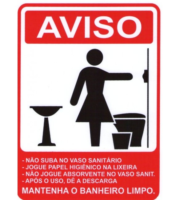 Placa de Sinalização - Aviso Mantenha o Banheiro Limpo - saquinho 02 unidades
